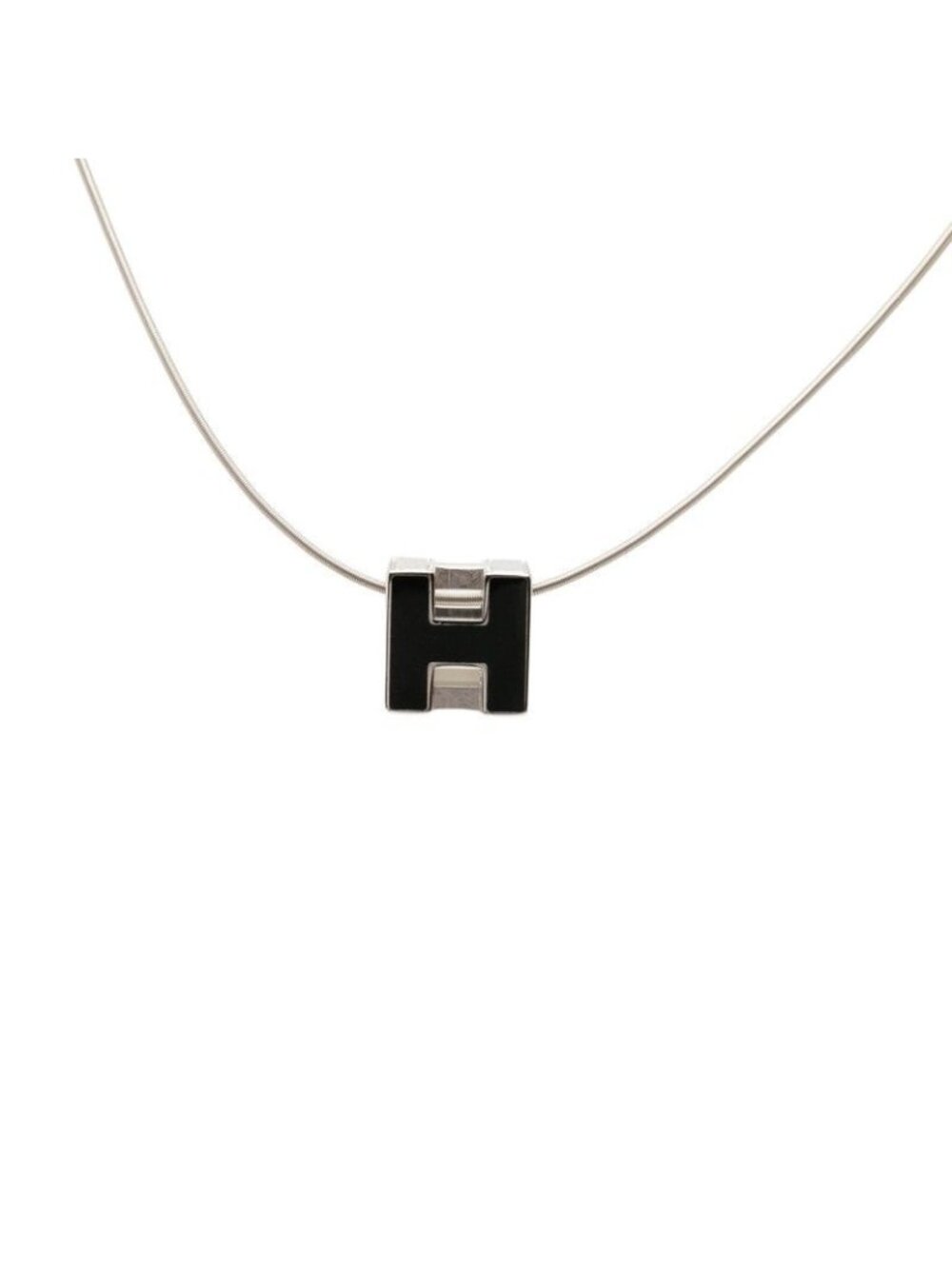 Hermes Cage D'h Cube Chain Pendant Silver Black Metal